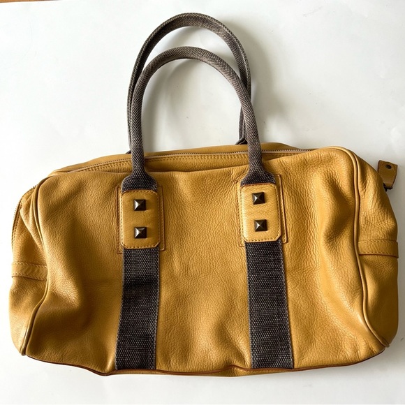 FALOR Genuine Leather Made In Italy Yellow / Brown Bag - Picture 1 of 10